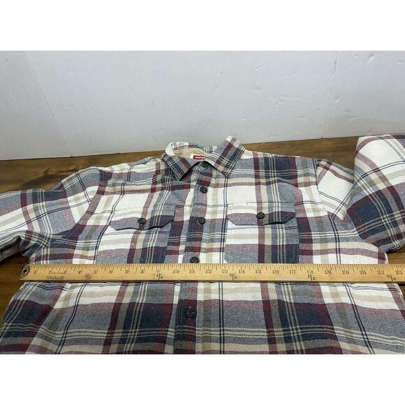 Wrangler Sherpa Lined Plaid Flannel Jacket Shirt Men’s Size Medium Shacket - Picture 9 of 12